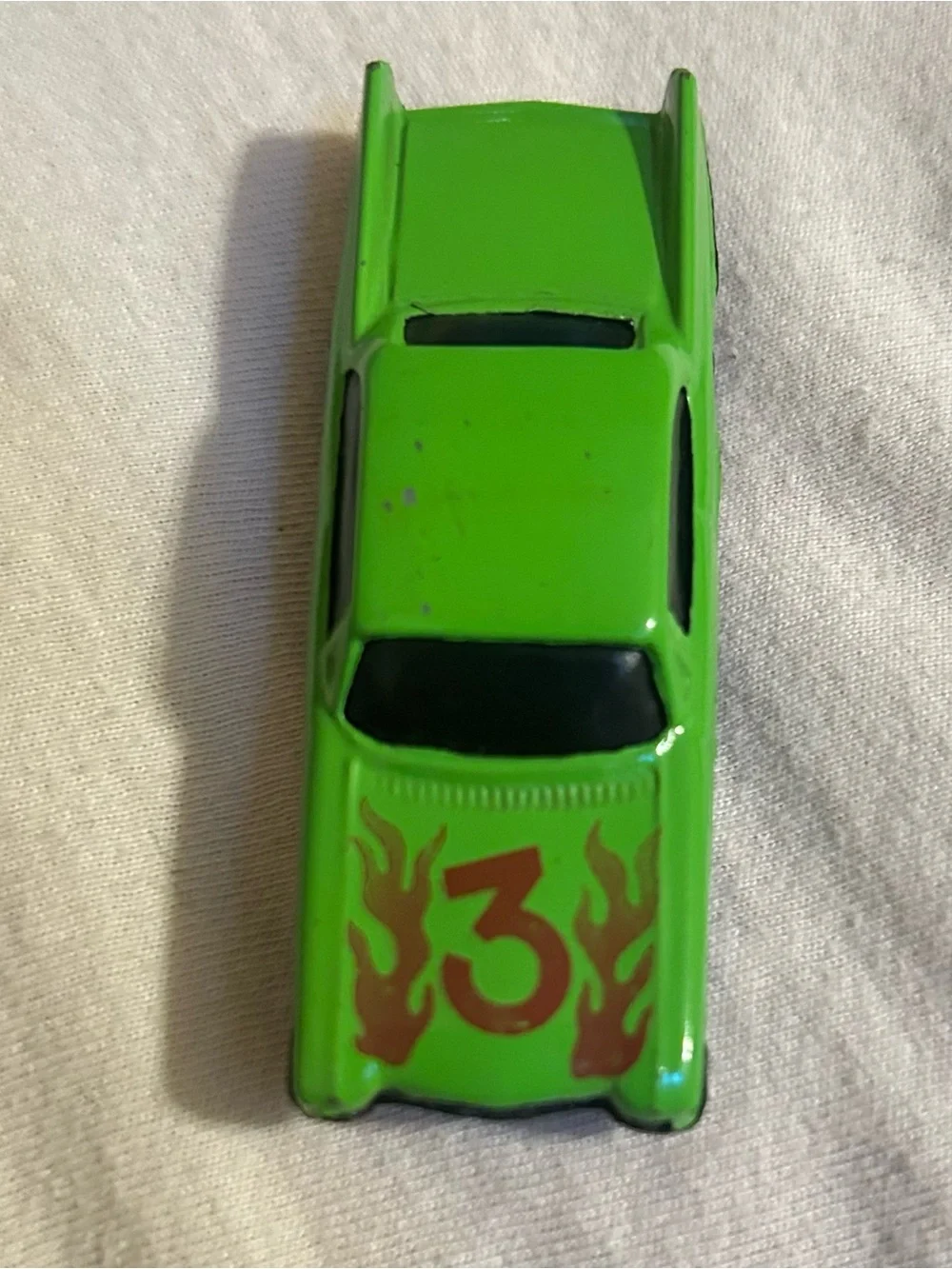 Vintage Unbranded Lime Green Diecast Toy Car Flame Graphic Hood